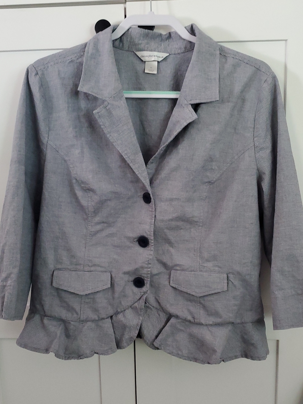 Christopher & Banks Light Gray Ruffled Hem Blazer